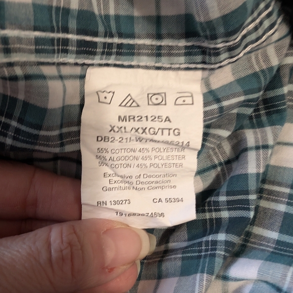 Vintage Wrangler Riata Teal Plaid Shirt Size XXL - Picture 7 of 7